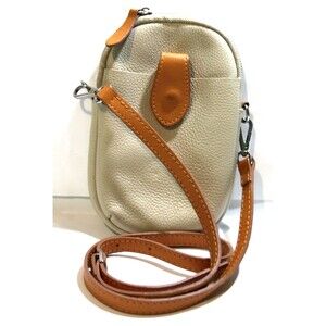 Divina Firenze Amanda Crossbody Phone Bag Purse Beige Leather Made In Italy 8x6"
